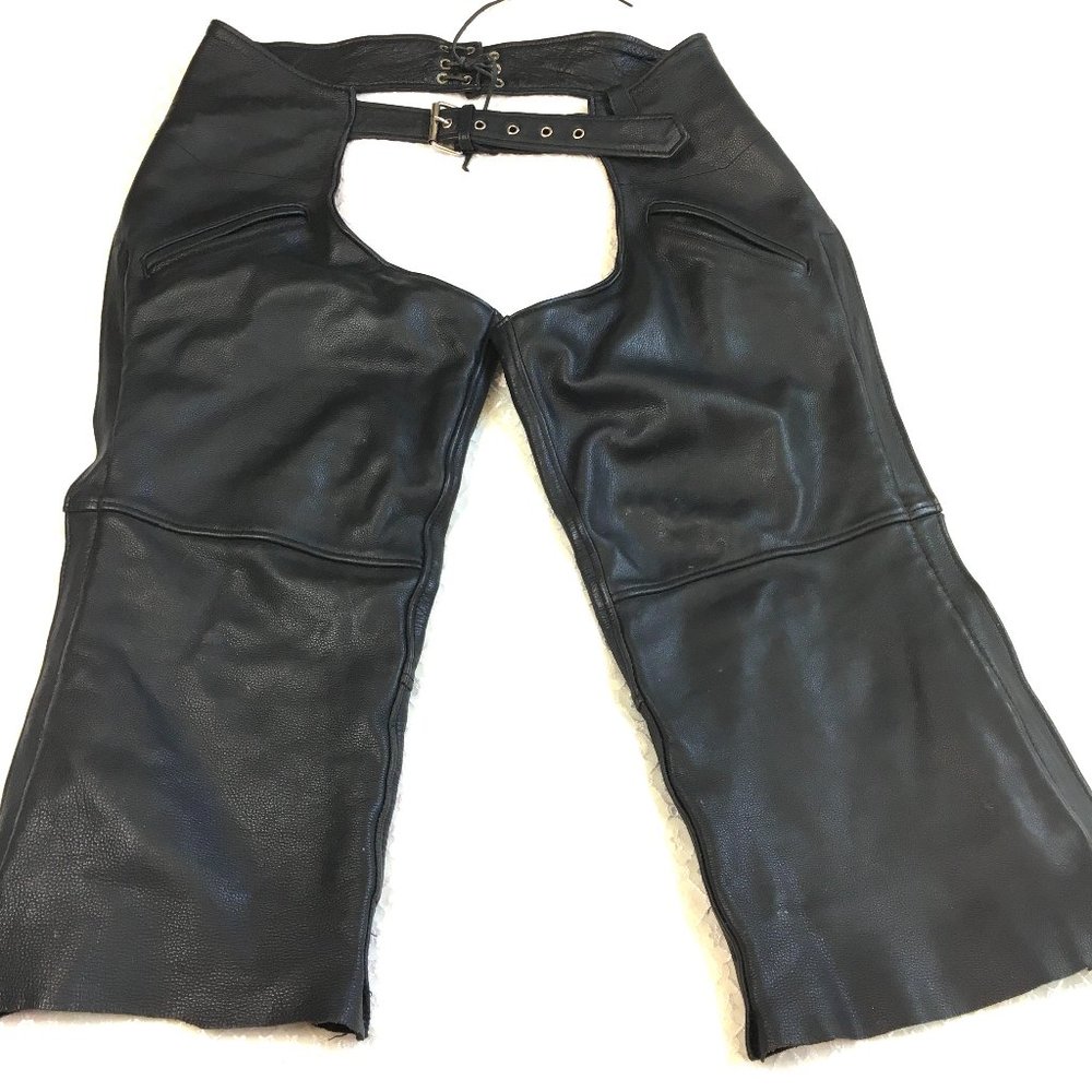 Moto Chaps Street & Steel Heavy Duty Deep Pocket Leather EUC